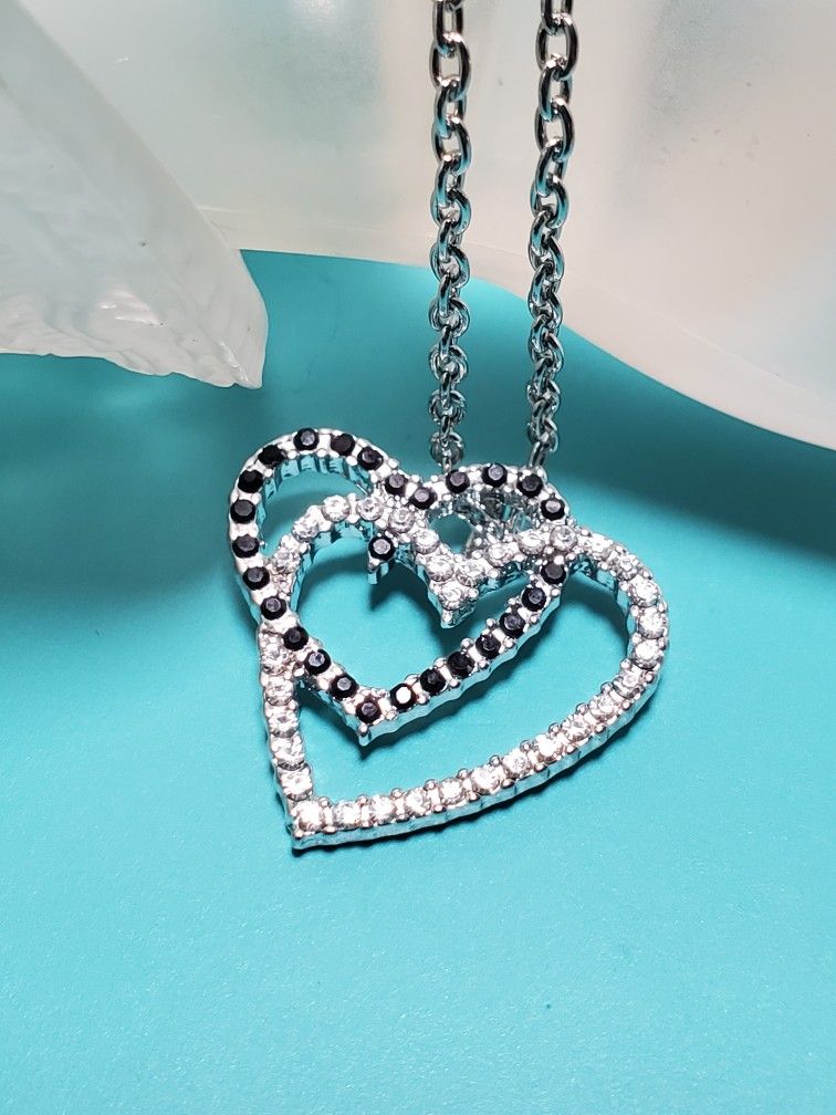 Rhinestone Covered Interlocking Hearts Valentine's Day Necklace
