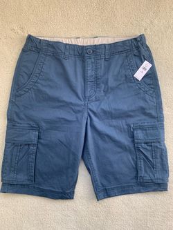 Gap Kids 98% Cotton 2% Spandex Cargo Shorts Blue Adjustable Waist 6 Pockets Size Sz Boy 18 Husky=Wider Waist & Hip or Men’s S New