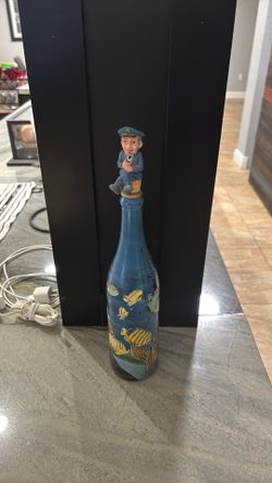 Nautical Hand painted wine glass and stopper