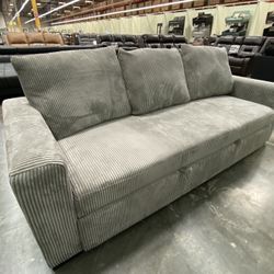 SLEEPER SOFA - Gray Corduroy Fabric Loose Back Cushions Queen Size Bed