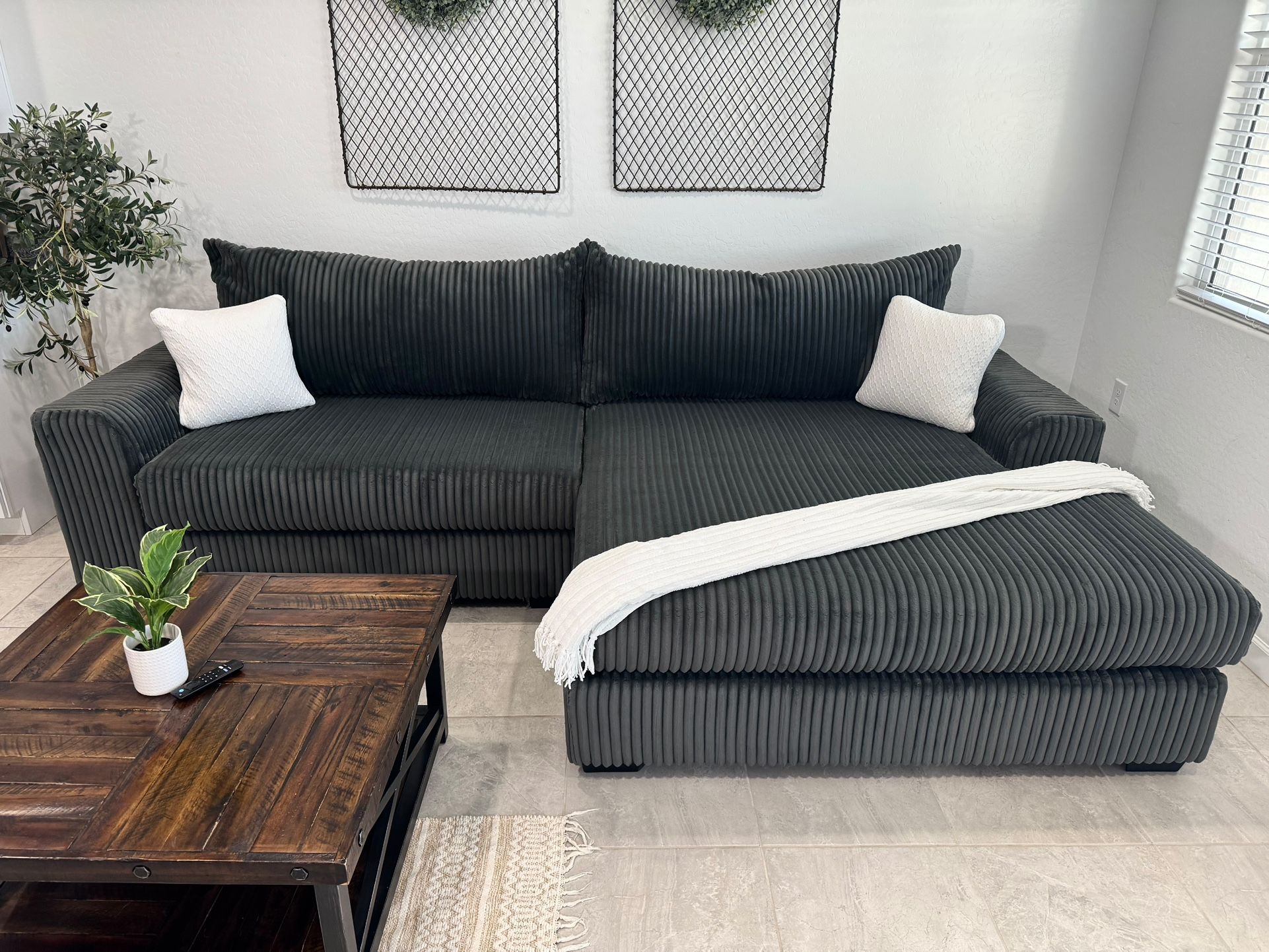 Dark Grey Fog Sectional Couch W/ Reversible Chaise