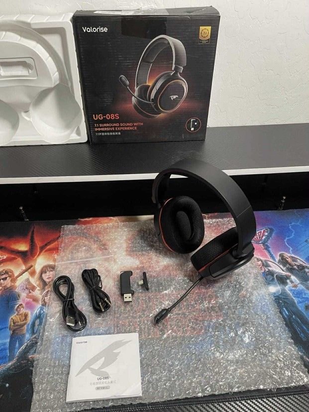 New Valorise Wireless Gaming Headset, 7.1 Surround Sound, 2.4Ghz USB Gaming Headphones Bluetooth 5.4, 100-Hr Noise Canceling Mic RGB Light, Wireless H