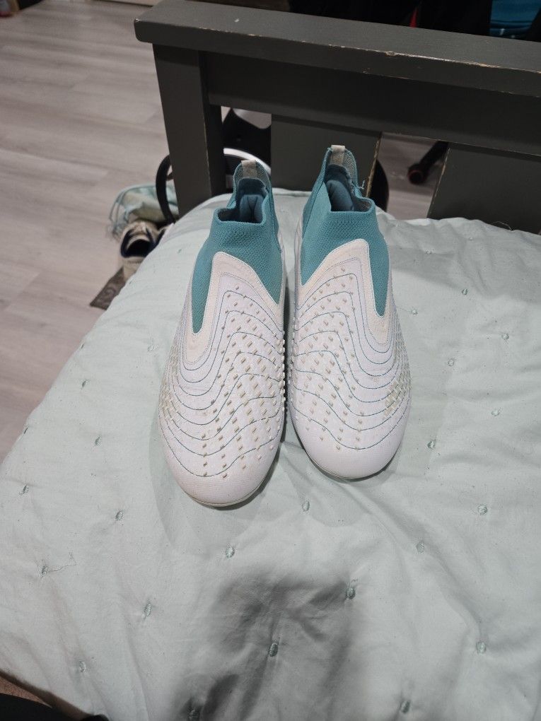 Adidas Predator Accuracy+ FG White Grey Blue FZ6276 Men's Size 10