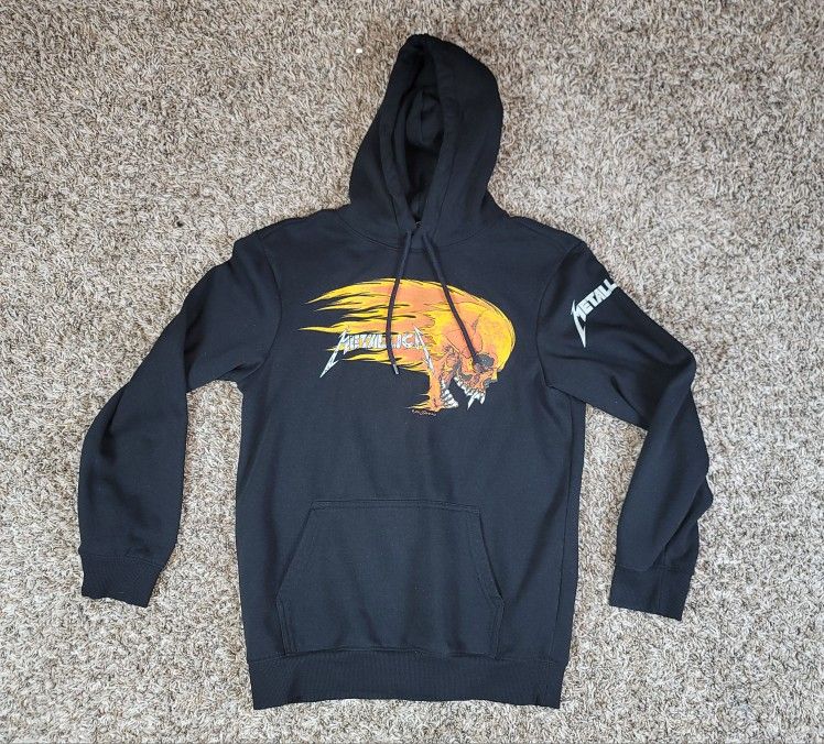 Metallica Hoodie Mens Small Black Pushead Flaming Skull Music Band Sweatshirt