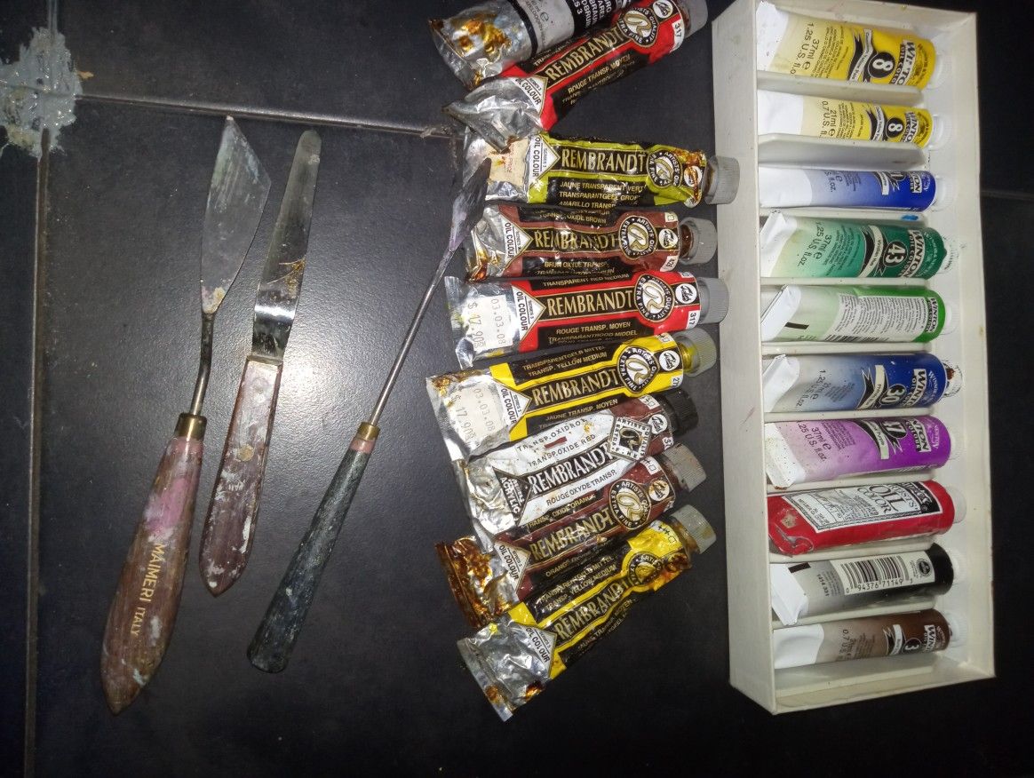 Oil Paints, Acrylic Paints And Tools