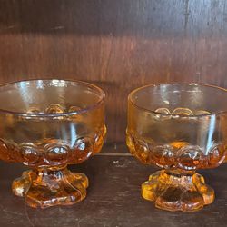 2mcm Vtg Glass Goblets 3”by 6”high Pedestal Compote Orange Amberina