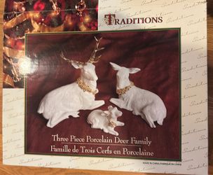 White and Gold Ceramic Deer Figurine Set