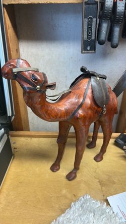 Leather Wrapped Camel Figurine with Saddle