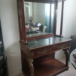 Antique Custum Bar Hutch Side Table With Mirror. From.the 50s