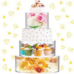 Sintuff 3 Pcs Acrylic Cake Stand With LED Lights 12‘’, 14‘’, 16‘’ Clear Fillable Cake Riser Round 3 Tier Case Cylinder Box For Wedding Birthday Holida