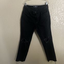 Hollister High-Rise Straight Black Jeans Distressed Vintage Stretch Denim SZ 15R