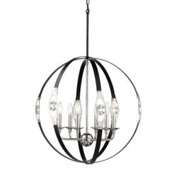 6 Light Chandelier In Black With Polished Nickel 