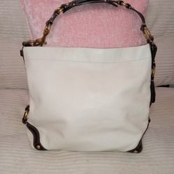 Coach Leather Shoulder Bag – Ivory/Cream w/ Brown Trim & Gold Hardware