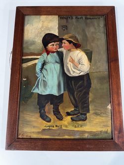 Antique 1920s Oil Painting "A Little Secret" after Marie Wunsch - Topeka KS