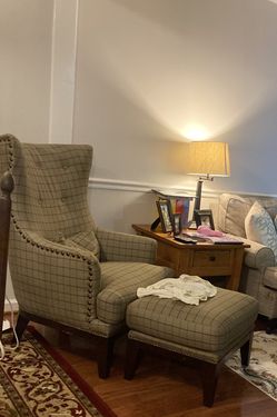 Green chair with ottoman