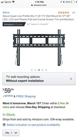 Sanus Super Low ProfileTV Wall Mount 37”-80” .. Frame Television Cable LED LCD Movie Plasma