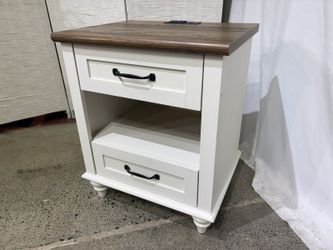 Two Tone Farmhouse Style Nightstand with Charging Station