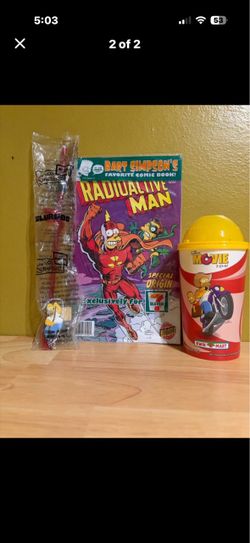 Vintage The Simpsons 7-11 Comic Book, Slurpee Cup, and Homer Crazy Straw