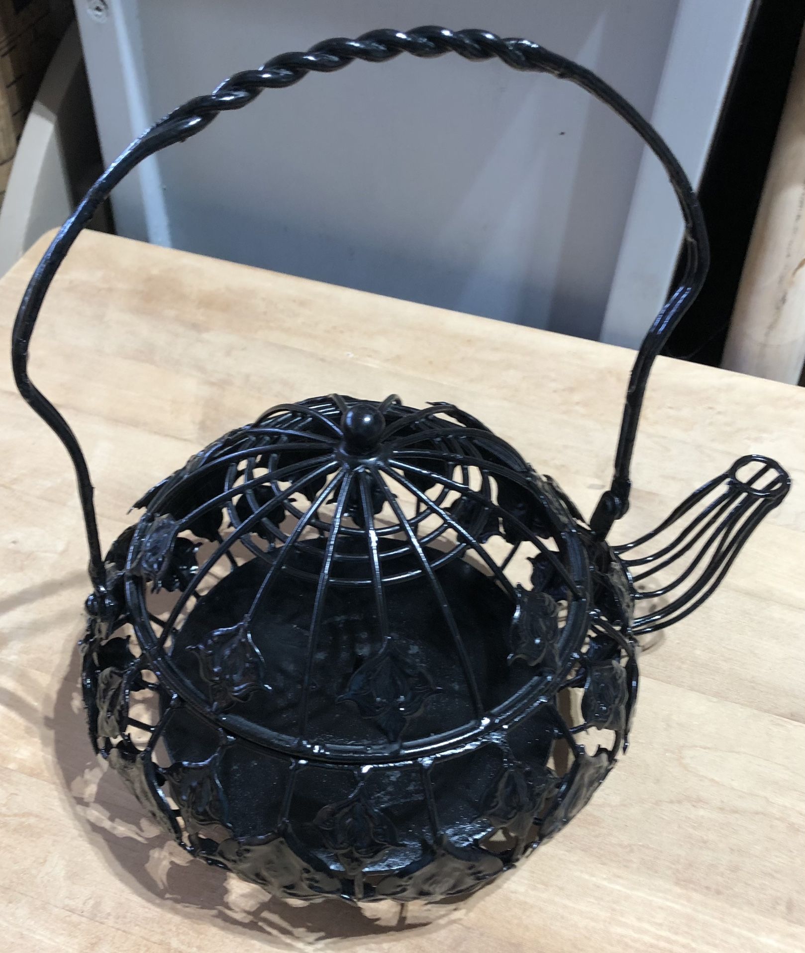 Black Metal Tea Kettle Candle Holder