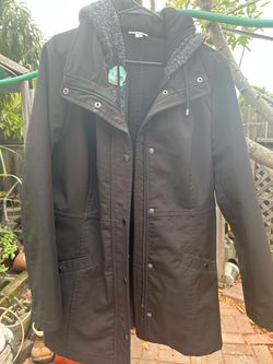 Black Zip-Up Parka Jacket with Hood