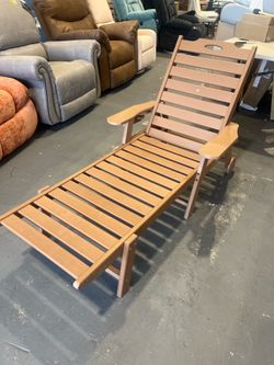 Lounge Chair Outdoor, Oversized Chaise Lounge Chair with 5 Positions, HDPE, Patio Lounge Chair with Wheels & Cup Holder for Pool, Deck, Poolside, Teak