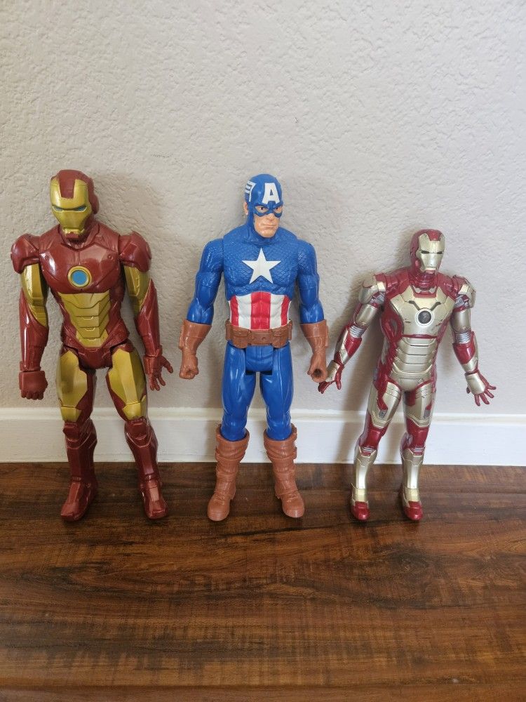 Marvel Action Figures Lot: Iron Man, Captain America