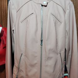 Pink Guess Women's Jacket Faux Leather Chrome