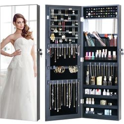 Full Length Mirror Jewelry Cabinet - Black