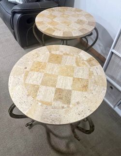 Ashley Furniture Beige Checkered Marble side table set of 4