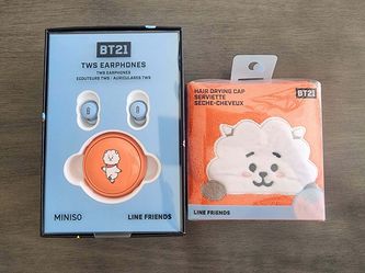 BT21 RJ TWS Earphones And Hair Drying Cap