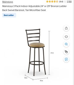 4 Mainstays Indoor Adjustable 24" or 29" Bronze Ladder Back Swivel Barstool