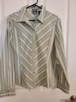 Women's Green and White Striped Shirt - size large