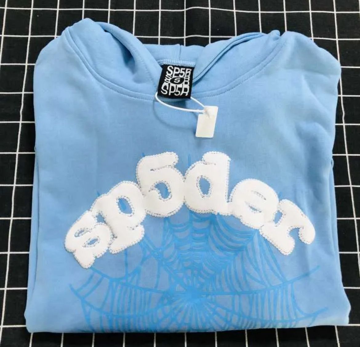 Blue And White Sp5der Hoodie 