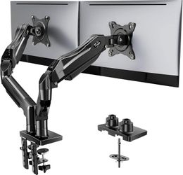 Dual Monitor Stand, Fully Adjustable Gaming Monitor Desk Mount for 13–32″ Computer Screens, Full Motion VESA 75x75/100x100 with C-Clamp & Grommet Base