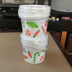 2 Sets Of Small, Storage, Gift Buckets With Lids And Handle. 4 Buckets Total. $5For All 4