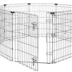 Foldable Octagonal Metal Exercise Dog Playpen - Indoor/Outdoor, Single Door, Small (8 Panels, 24 x 30), Easy to assemble and store, 30" - Small, , Bla
