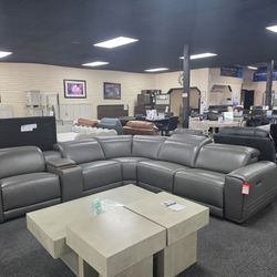 Gray Leather Power Reclining Sectional Sofa 🚚WE DELIVER🚚