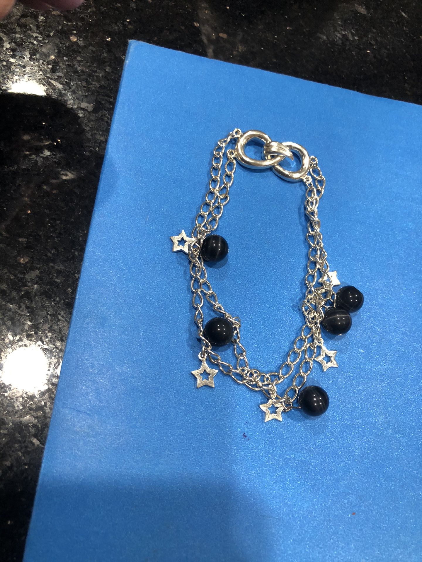 Bracelet ,925 silver Star charms & Moonstone,8.5”