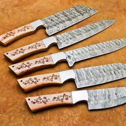 Handmade custom Damascus steel Chef Knife Set