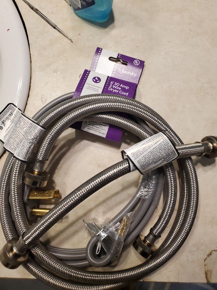 Steel Braided Hoses For Washer. Dryer Connection Cord