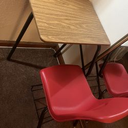 School House Desk Attached Red Chair Desk Storage Rack