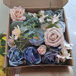 Artificial Roses Blues And Pinks, NEW