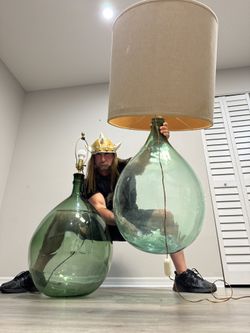 Antique French Demijohn Last Jane Hand Blown Glass Lamps. Can Deliver