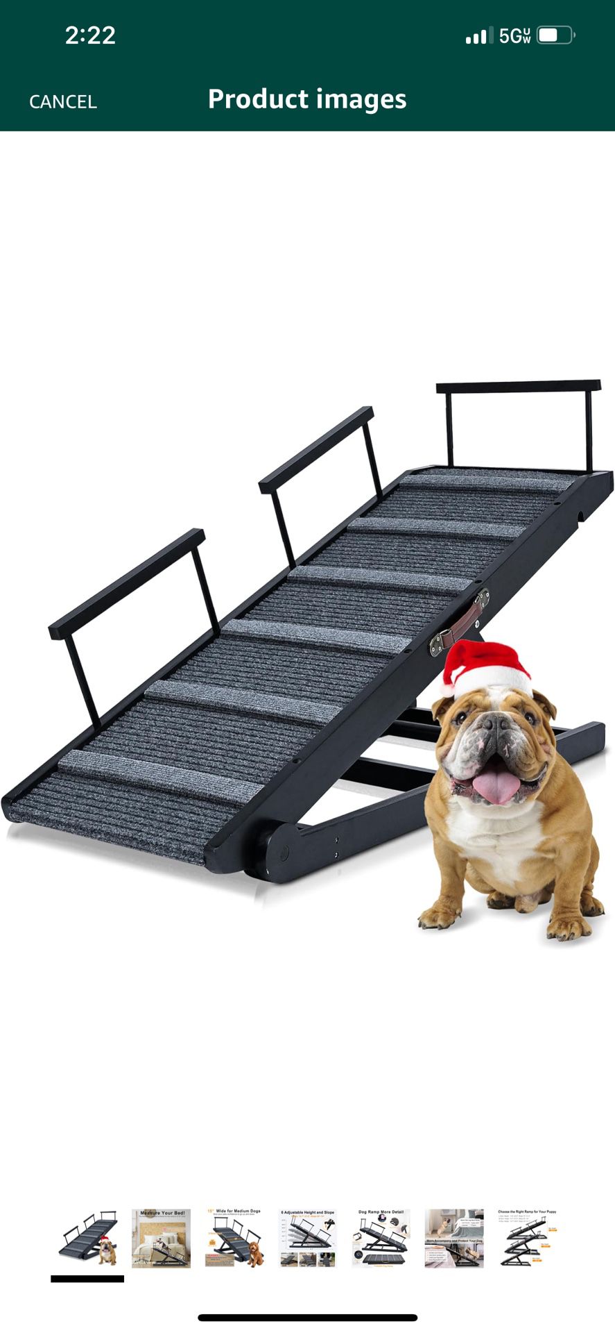 Dog Ramp for Bed, Meulbaty Folding Pet Ramp for Small and Medium Dog & Old Cat, 15.7" to 27.6" Height Adjustable Wooden Dog Ramps for Car or Couch, No