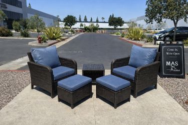 New 5 Pieces Outdoor Patio Furniture Wicker Conversation Set Lounge Chaise Armchair Set