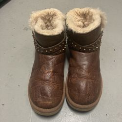 UGG Emersen Studded Harness Shearling Lined Leather Boots Brown   Womens Size 7   MSRP: $200   Condition is pre-owned - In excellent like new conditio