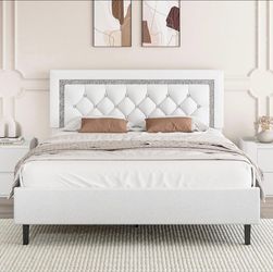Queen Bed Frame with Diamond Tufted Headboard,White
Faux Leather Platform Bed with Adjustable Headboard, Strong Wooden Slats, No Box Spring Needed, Ea