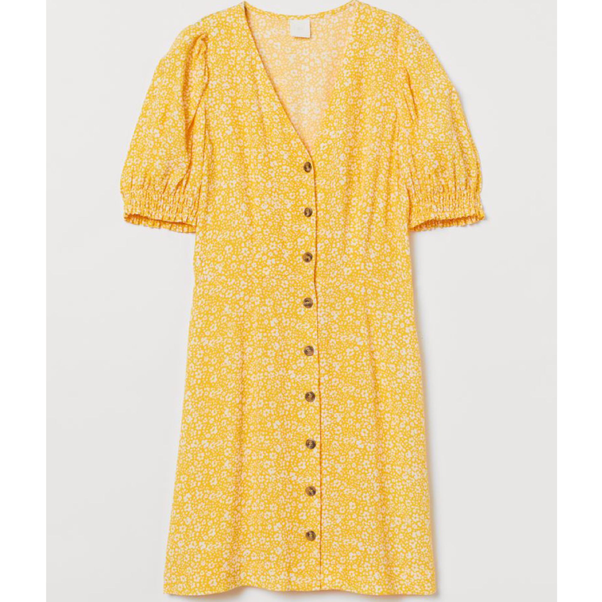 WORN 1X H&M Yellow Floral Woven Puff Sleeve Dress