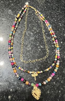 necklace made with river stones and cut glass, stainless steel