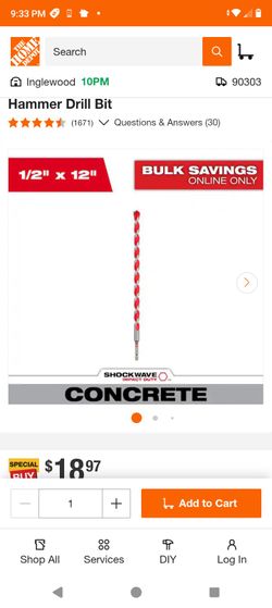 MILWAUKEE CONCRETE SHOCKWAVE 1/2" x 10" x 12" CARBIDE DRILL BIT 
